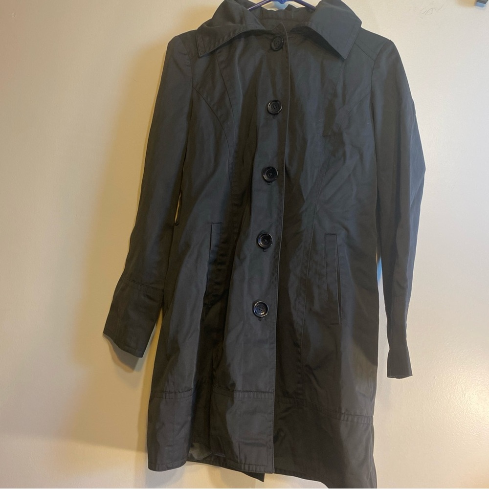 Michael Kors Women’s Size S Black Hooded Rain Trench Coat Button Front